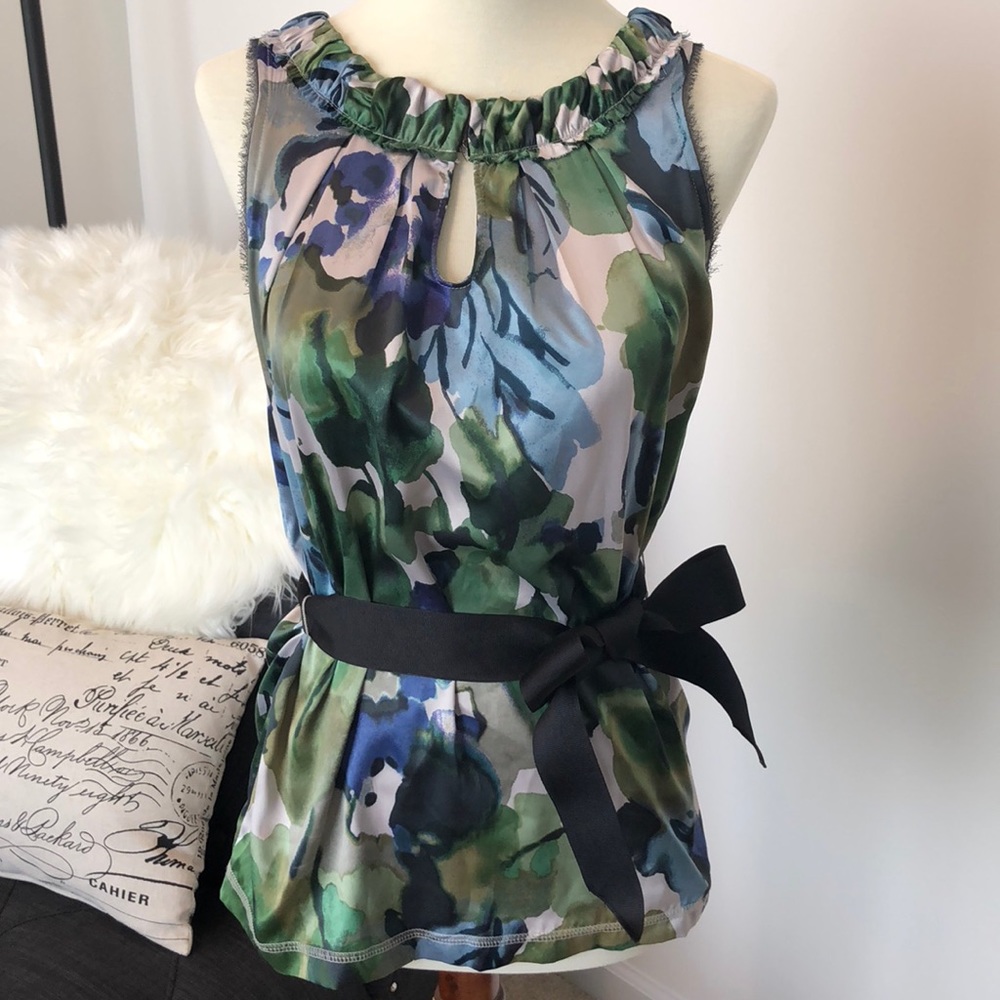 Blue & Green Silky Sleeveless Blouse